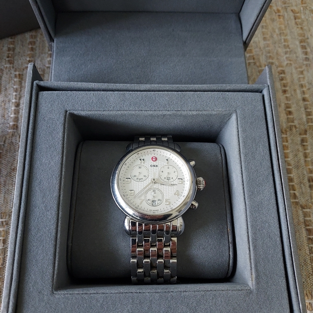 Michele Silver Women Watch Large Face, All Orginal Packaging - Picture 3 of 11